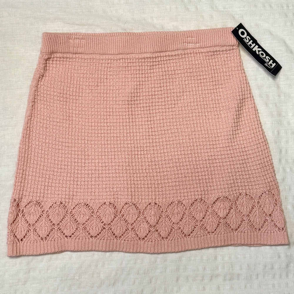 OshKosh B'gosh Girls Blush Pink Crochet Knit Mini Skirt Textured Cotton Size 6
